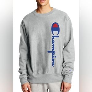 Champion Reverse Weave Spellout Grey Crewneck Sweatshirt Mens